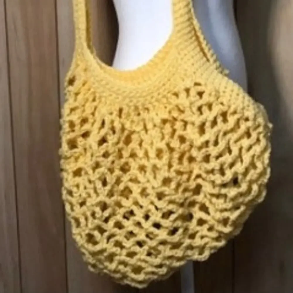 NWT Handmade Crocheted Yellow Medium Reusable Mesh Market Bag by Dawny